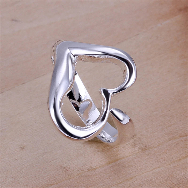 DOTEFFIL 925 Sterling Silver Heart-Shaped Open Ring