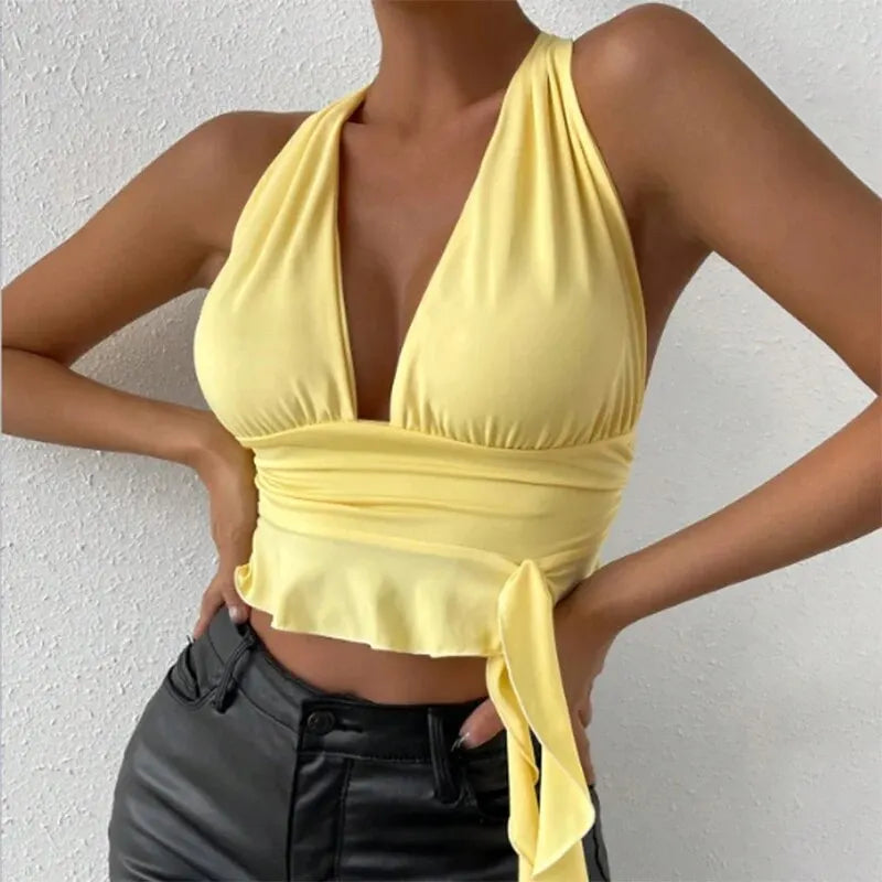 V-neck Pleated Top Tight Fitting