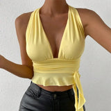 V-neck Pleated Top Tight Fitting