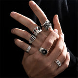 6Pcs Punk Poker Joker Silver Color Rings