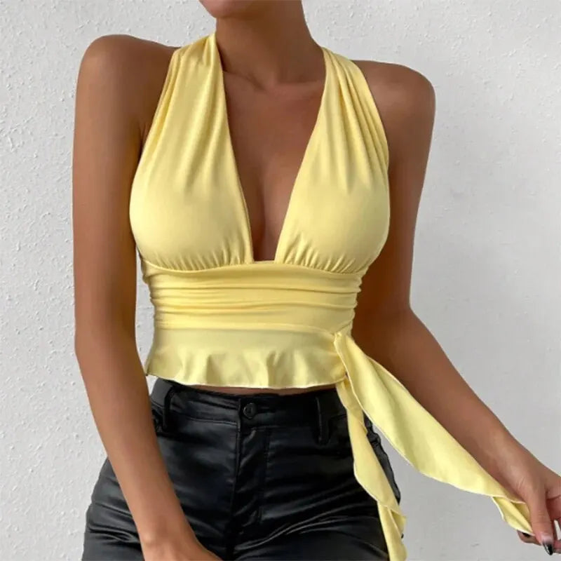 V-neck Pleated Top Tight Fitting