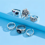 6Pcs Punk Poker Joker Silver Color Rings