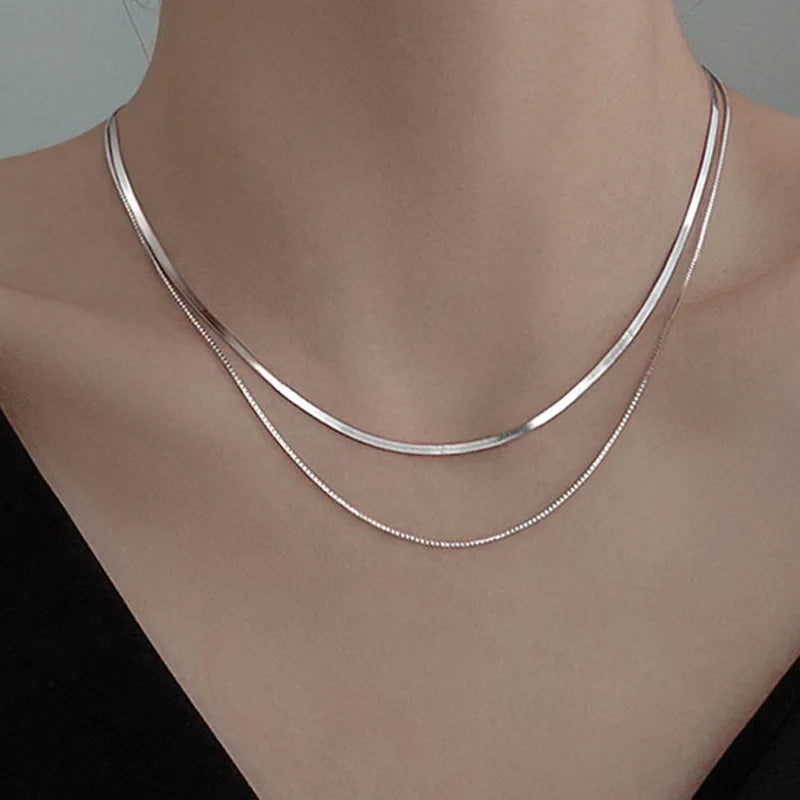 925 Silver Double Layer Box Chain Snake